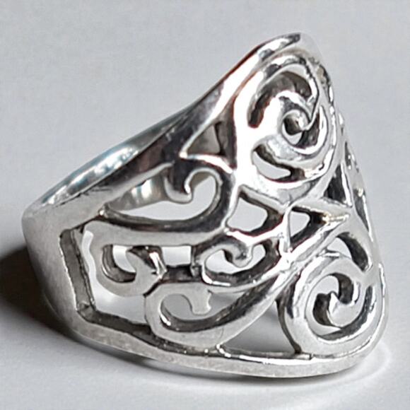 925 Silver Scrolled Filigree Ring Vintage Elegant Delicate Lacework Design - Picture 2 of 6